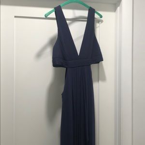 Navy blue BCBG flowy gown woth side cut outs